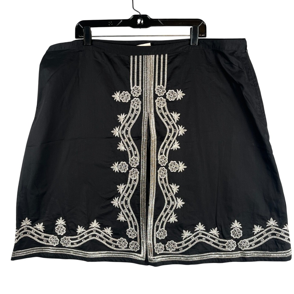 Old Navy Womens 20 Cotton Low Waist Embroidered Skirt Black Silver Boho Festival